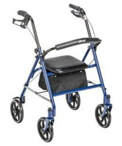Drive Medical Rollator Walker, Foldable 4-Wheel, Padded Seat & Backrest, 6-Inch Wheels, Blue