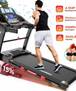 Famistar 4.5HP Folding Treadmill, 15 Incline Levels, 10MPH, 300LB Capacity, Bluetooth, LCD Display