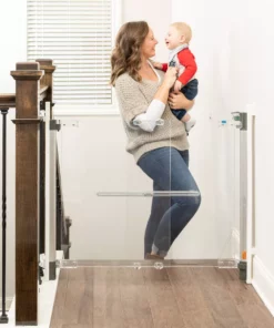 Qdos Crystal Clear Acrylic Baby Safety Gate, 30.7" Height, Fits 29.5"-39.8" Openings, Hardware Mounted, ASTM Certified