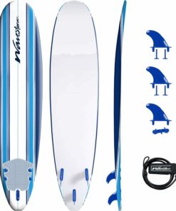 Wavestorm 8ft Classic Foam Surfboard - Wax-Free Soft Top Longboard with EPS Core & 3 Stringers for All Levels