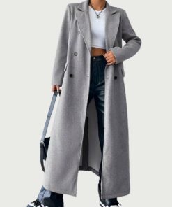A2 Women's Woolen Double Breasted Long Sleeve Coat - Stylish & Warm