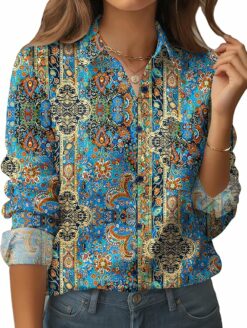 Boho Printed Button Down Shirt WO31