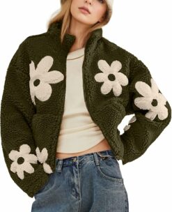 Floral Print Sherpa Fleece Jacket WO20