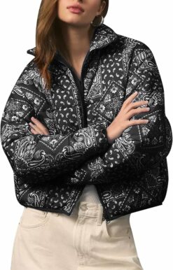 Floral Print Zip Puffer Jacket WO48