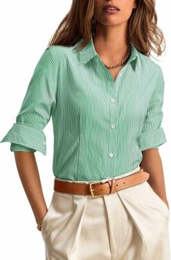 Green Striped Button Down Shirt WO42