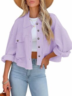 Lilac Waffle Knit Shacket Jacket WO44