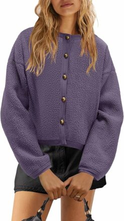 Violet Sherpa Fleece Button Jacket WO15